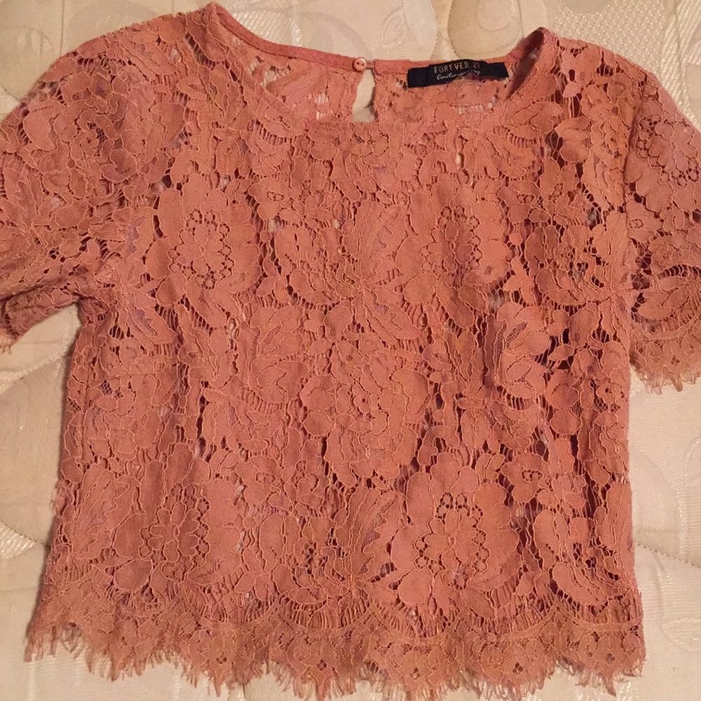 Forever 21 crop top all lace tan orange